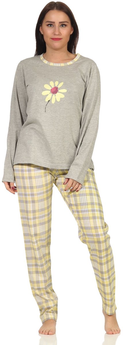 Normann Damespyjama met lange mouwen, pyjama met ruitjesmotief - 112 201 10 733 gelb
