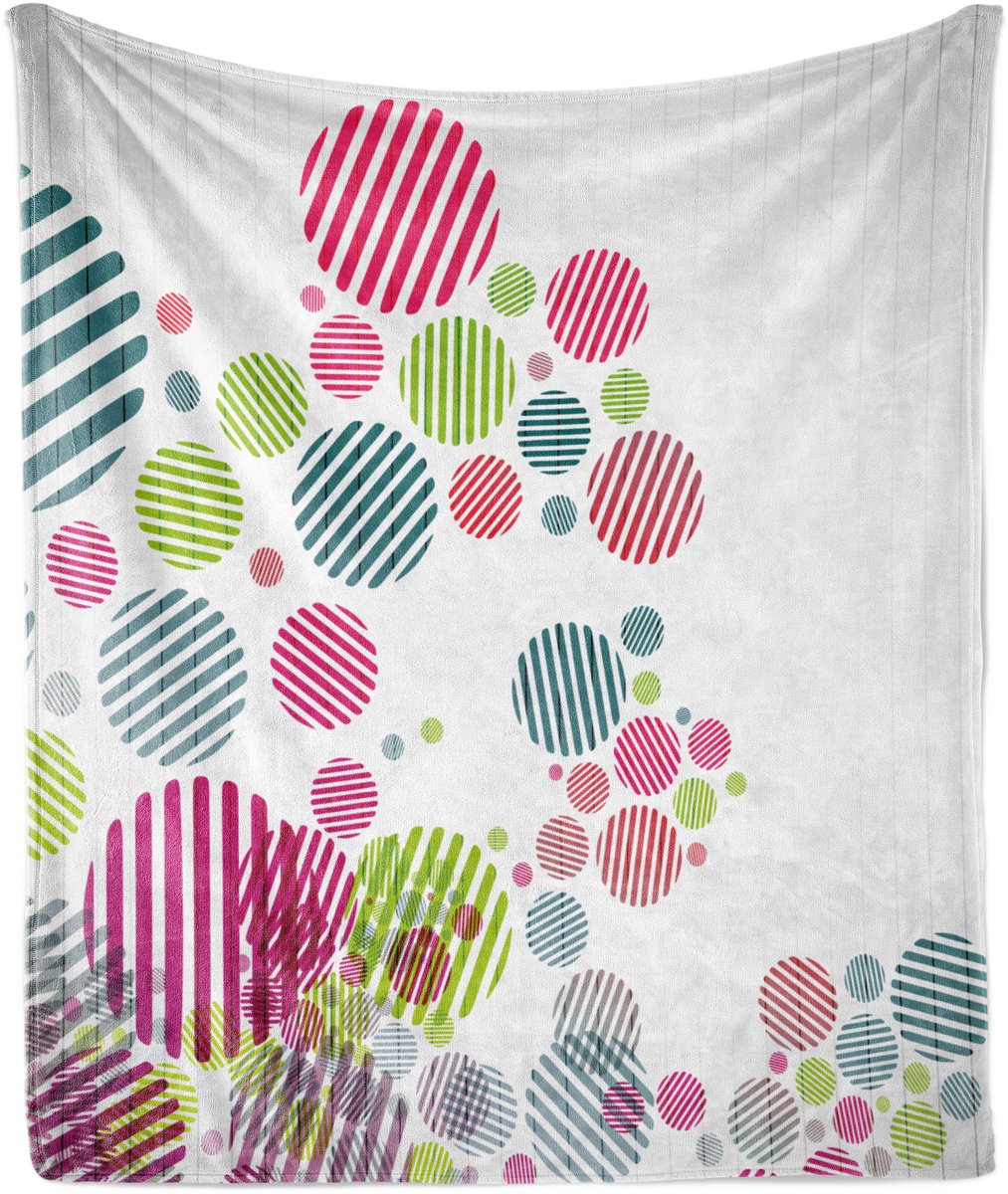 ABAKUHAUS Kleurrijke zachte flanellen fleece deken, abstracte gestreepte stippen, knusse pluche plaid, 125 x 175 cm, wit roze meerkleurig