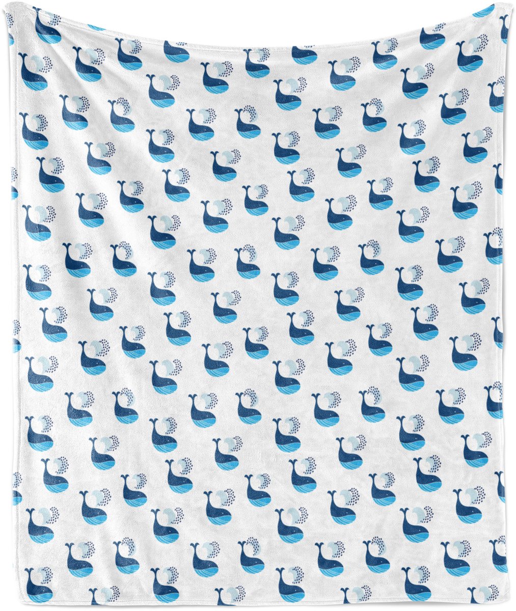 ABAKUHAUS Zachte Flanellen Fleece Deken met Walvismotief, Zwemmende Vissen in de Oceaan, Gezellige Pluche Plaid, 125 x 175 cm, Donker Hemelsblauw