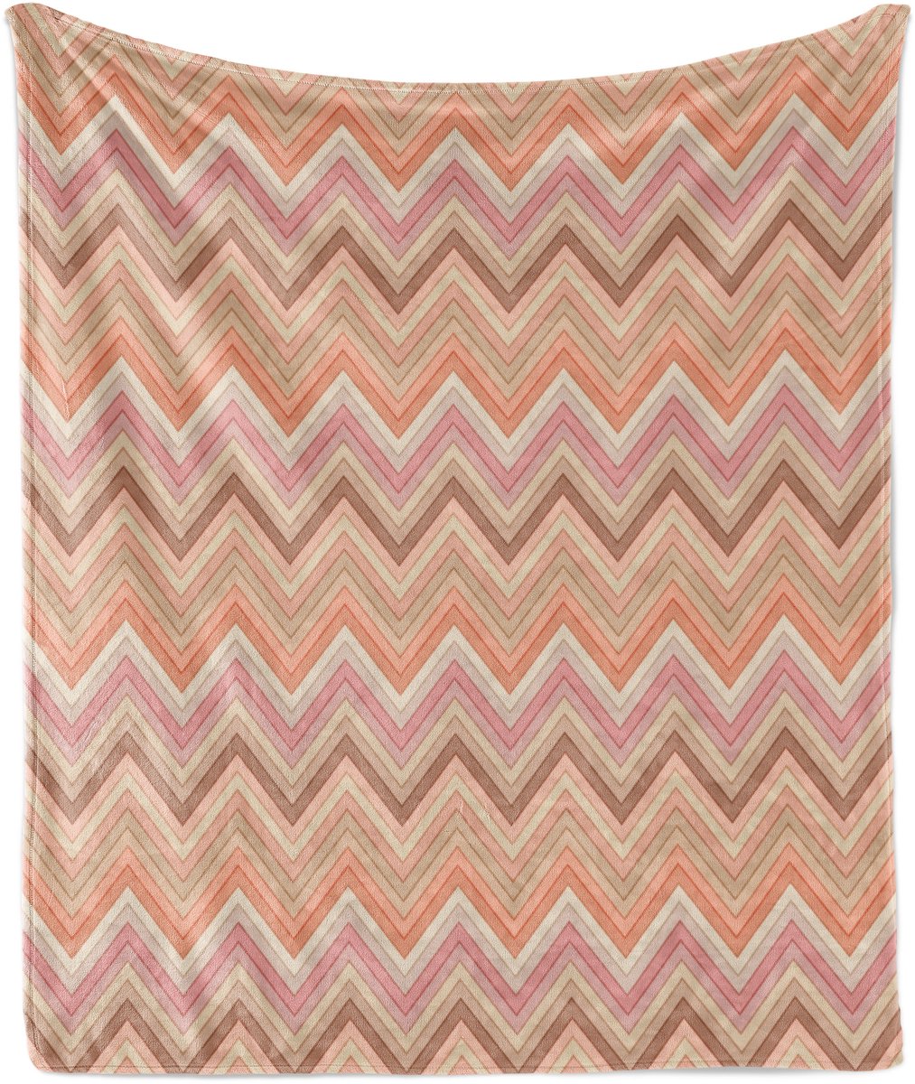 ABAKUHAUS Zachte flanellen fleece deken in perzikkleur, vintage zigzagdesign, knusse pluche plaid, 125 x 175 cm, beige roze bruin