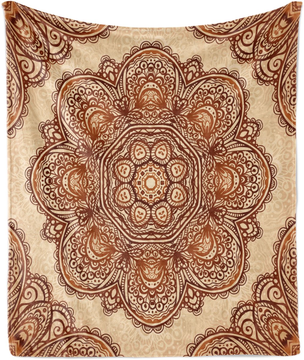 ABAKUHAUS Etnische zachte flanellen fleece deken, Mehndi Paisley bloemenprint, knusse pluche plaid, 175 x 230 cm, donkerbruin lichtbruin