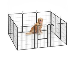 PawHut Welpenlaufstall Welpenauslauf mit 12 Gitter je 68x100 cm Tür Erdspießen flexibel faltbar Schutzplane Freilaufgehege 100cm hoch Hundelaufstall drinnen draußen Welpengitter für Hund Katze