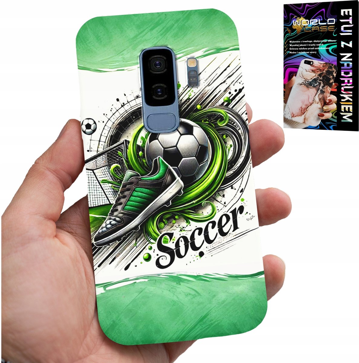HOESJE VOOR SAMSUNG GALAXY S9 PLUS - VOETBAL, VOETBALHOESJE + FOLIE