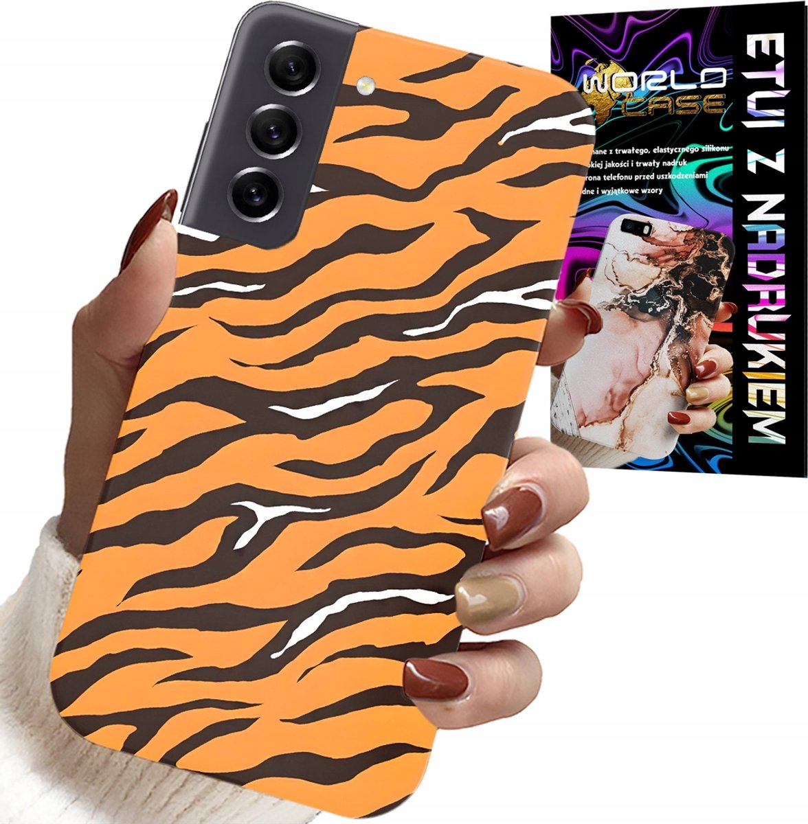 HOESJE VOOR SAMSUNG GALAXY S21 FE - ACHTERKANT MET TIJGERSTRIPES + GLAS