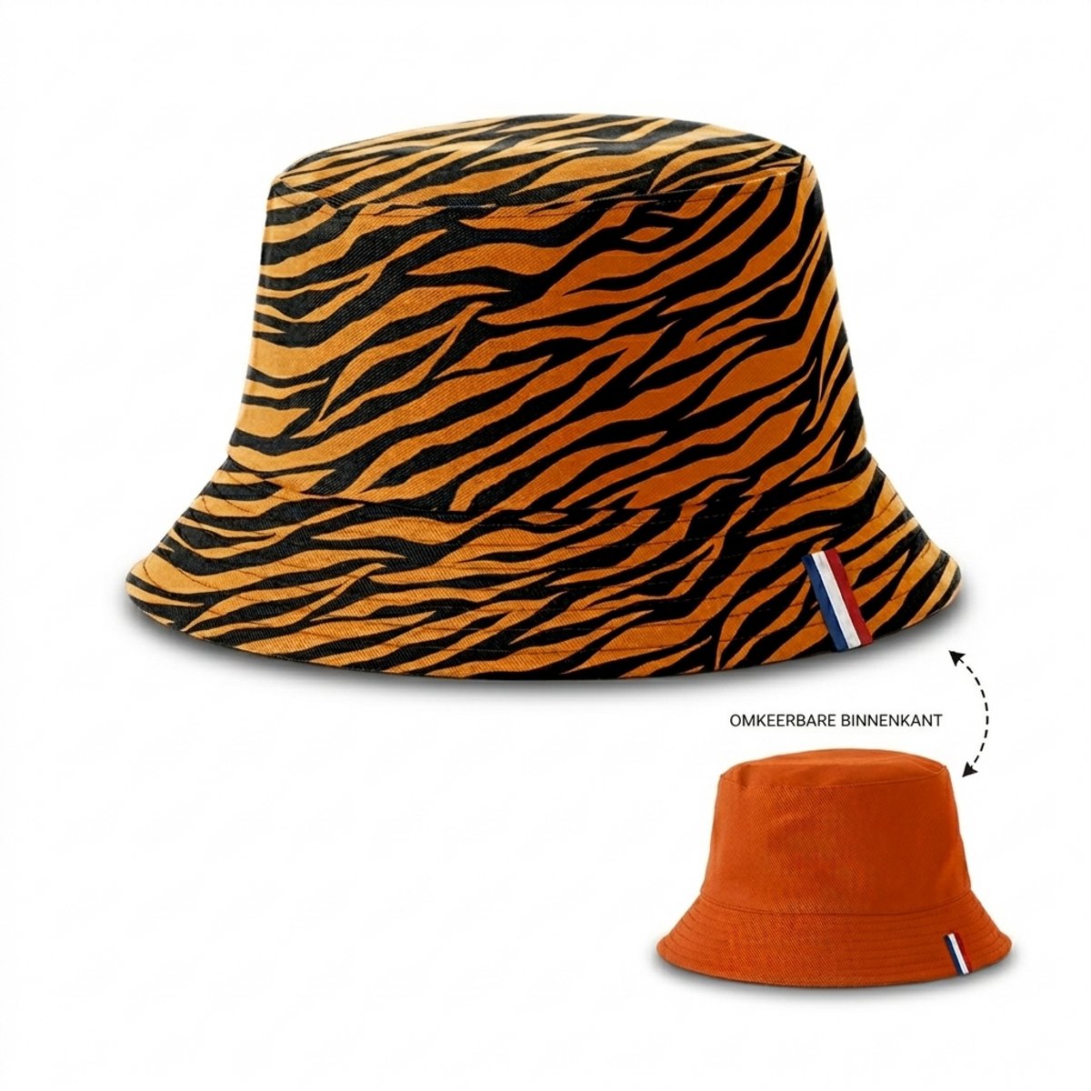 Yucka - Bucket Hat - Vissershoedje - Hoedje - Heren - Dames - Nederlandse vlag - Koningsdag - Holland - Festival accessoires - Reversible - 58 cm