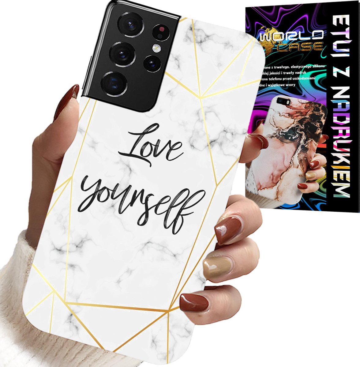 HOESJE VOOR SAMSUNG GALAXY S21 Ultra - WIT MARMER MET GOUDEN FRAME LOVE YOU