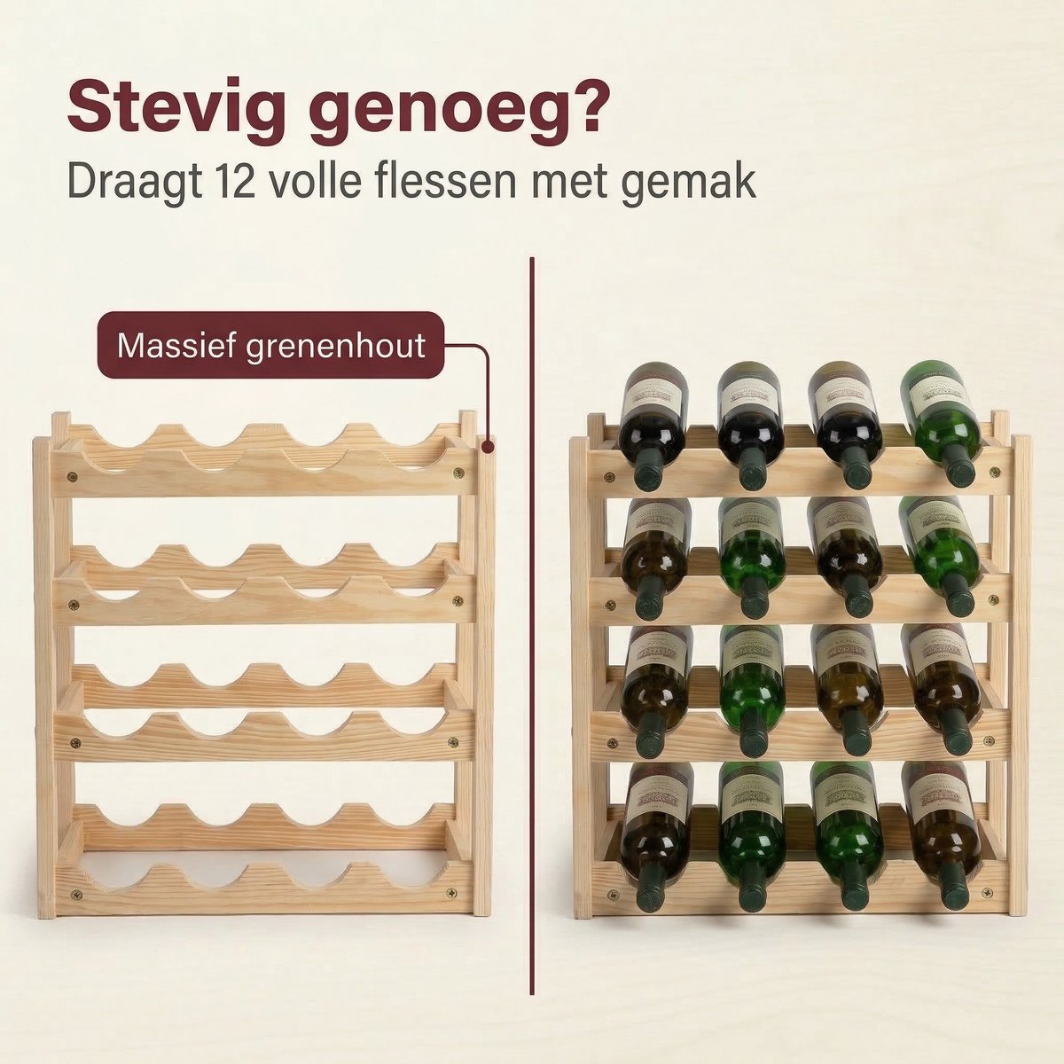 Lomera Wijnrek - Flessenrek - Houten Wijnhouder - Stapelbaar Wijnflessenrek - Wijnfleshouder - Flessenhouder - Wijnopslag - Wijnkist Staand - Voor 12 Flessen — cadeau in Wonen & Interieur - foto 7