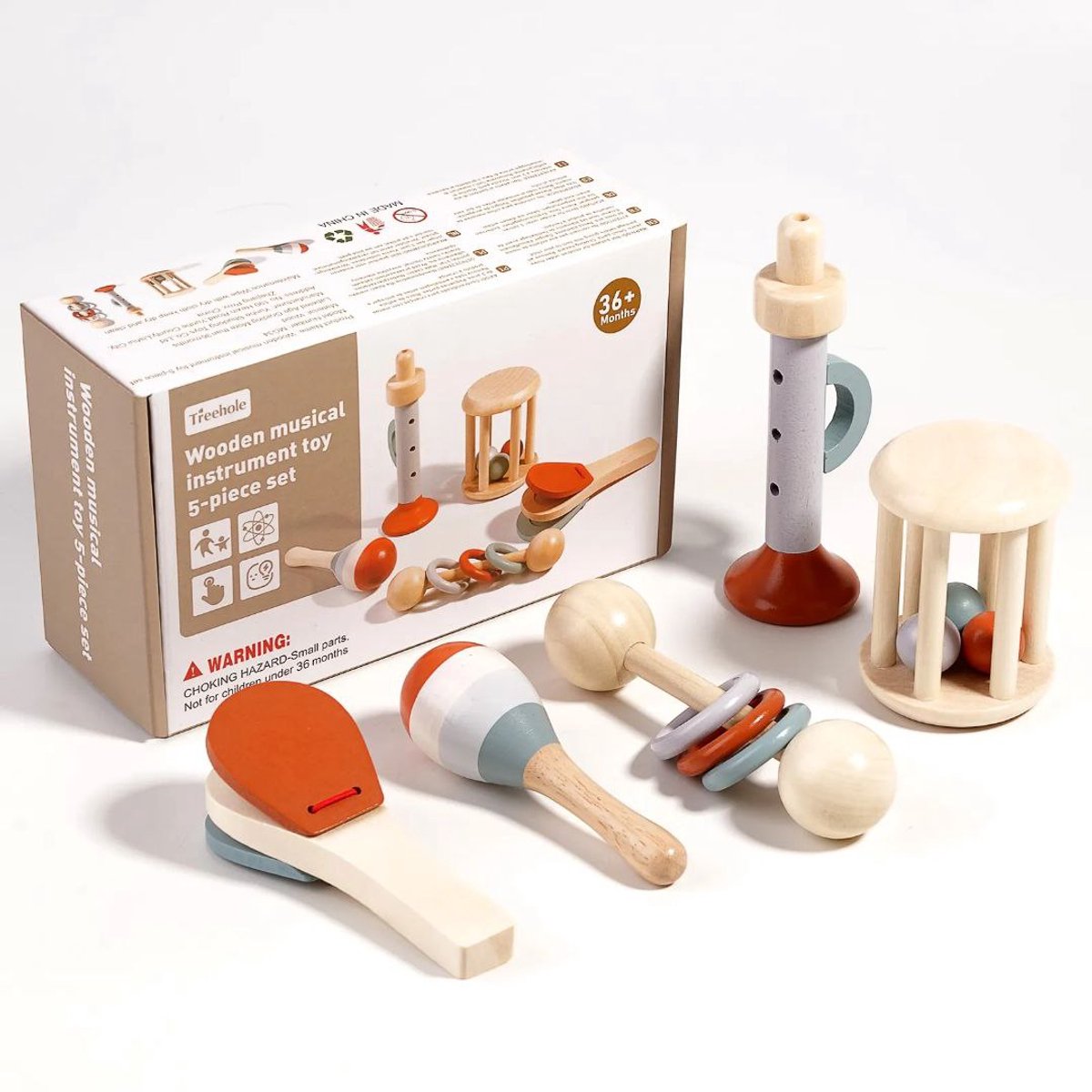 Flero Houten Rammelaar Speelgoed voor Baby's, 4 Stuks Montessori Geluidsspeelgoed voor Peuters