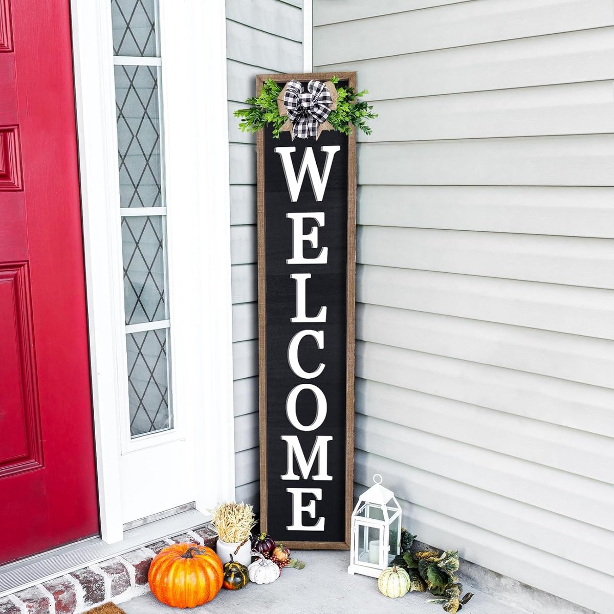 Welkomstbord Buiten - Decoratief Bord - Voordeur Versieren - Verticale Hangdecoratie - 48x10 Inch - Hout Zwart