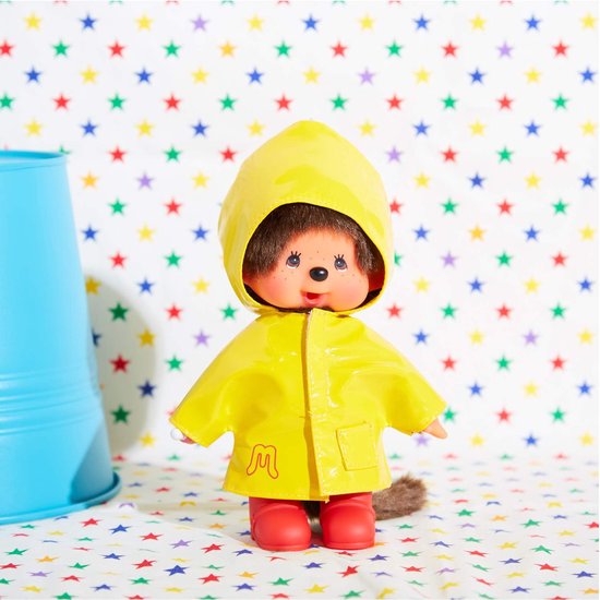 Pluche aap knuffel - Iconische aap speelgoed - Kinderen verzamelen - Gele regenjas details - 20 cm hoogte - Geel — afbeelding 5