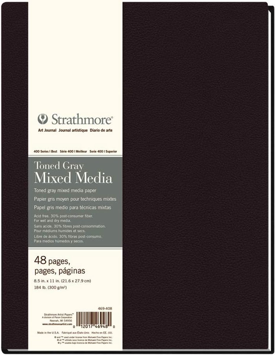 Kunstenaars Notitieboek - Schetsboek Gemengde Media - Tekenen en Schrijven - Hardcover Gebonden - 8.5x11 Inch - Grijs