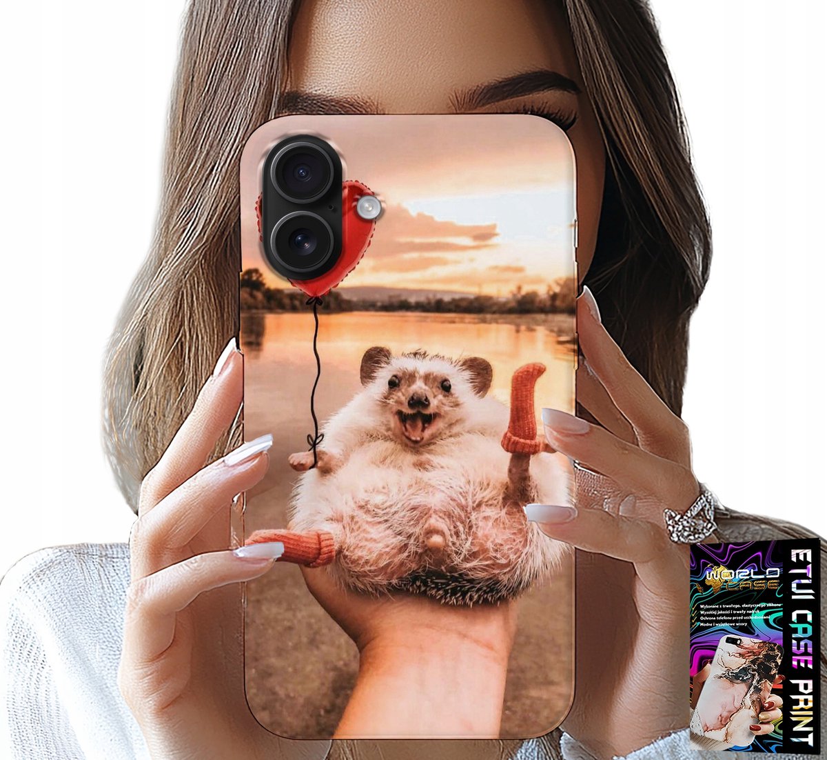 HOESJE VOOR IPHONE 16 PLUS - MET EEN LEUKE PRINT VAN EEN DWERG EGEL, HOESJE