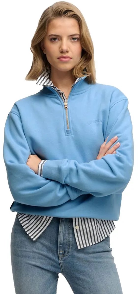 Superdry Essential Logo Embroidered Sweatshirt Met Halve Rits XS Vrouw Bluebell