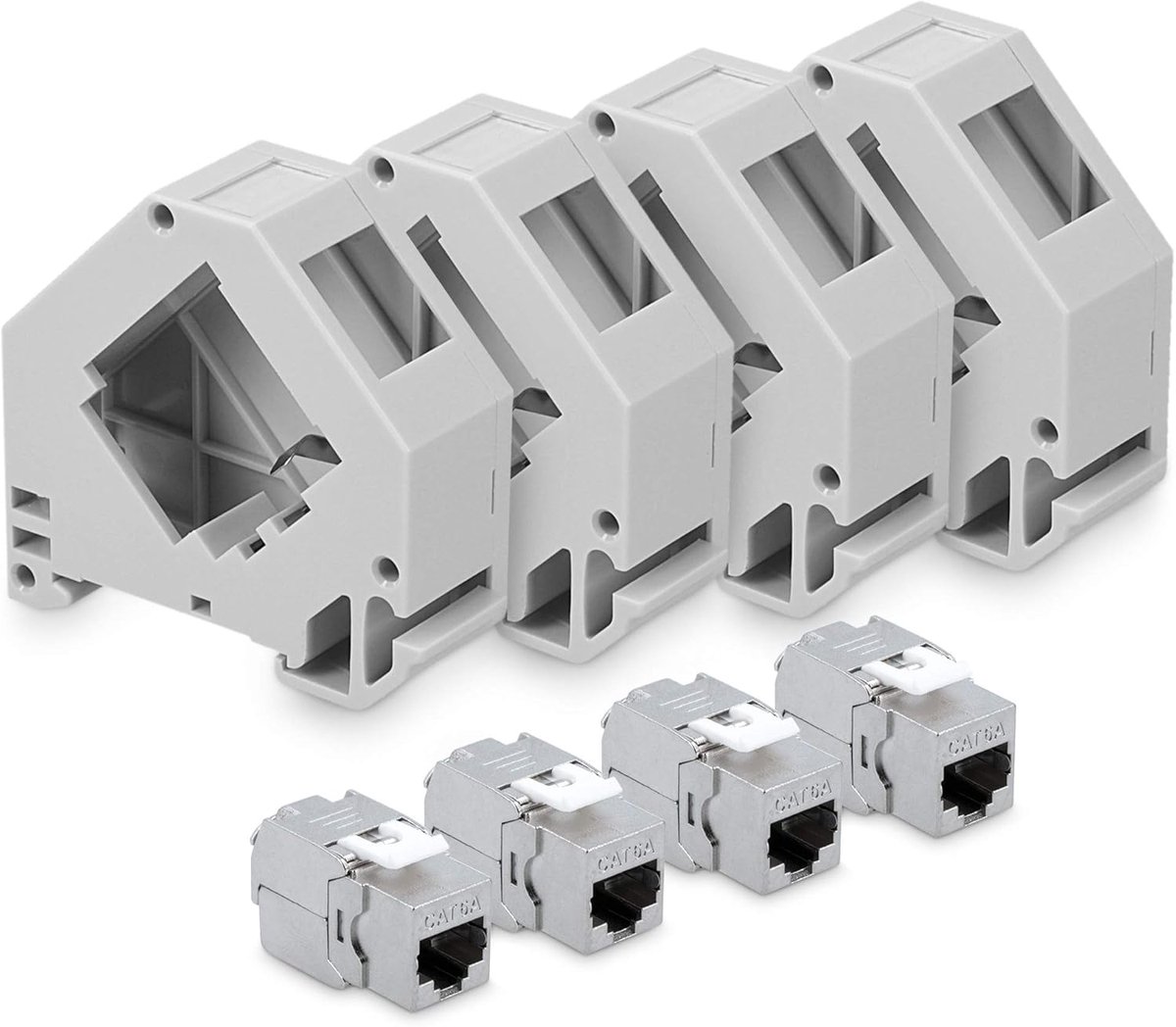 Keystone Adapters - RJ45 Modules - Netwerk Uitbreiding - Afgeschermde Metalen Behuizing - 4 Stuks - Zilver