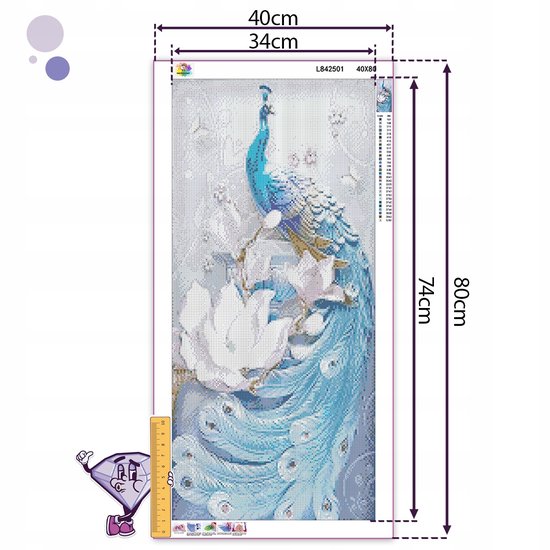 Diamond Painting XL - 40x80 cm - Mozaïek - Dieren - Pauw — afbeelding 4