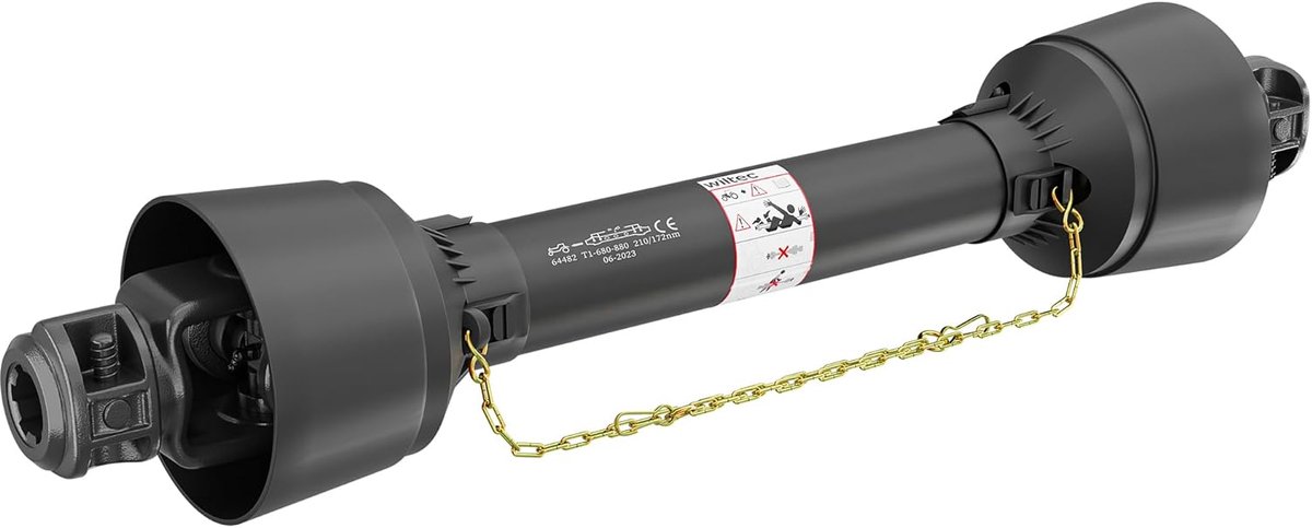 Aftakas T1 verlengstuk - Cardanas PTO schacht - Landbouw werktuigen - Inkortbare lengte 680mm - 210 Nm 540 rpm - zwart