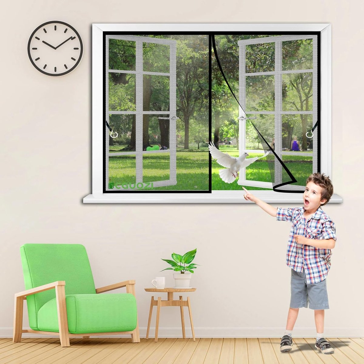 Magnetisch Hor - Vliegendeur Raam - Frisse Lucht - Zelfsluitend Systeem - 175x215cm - Zwart