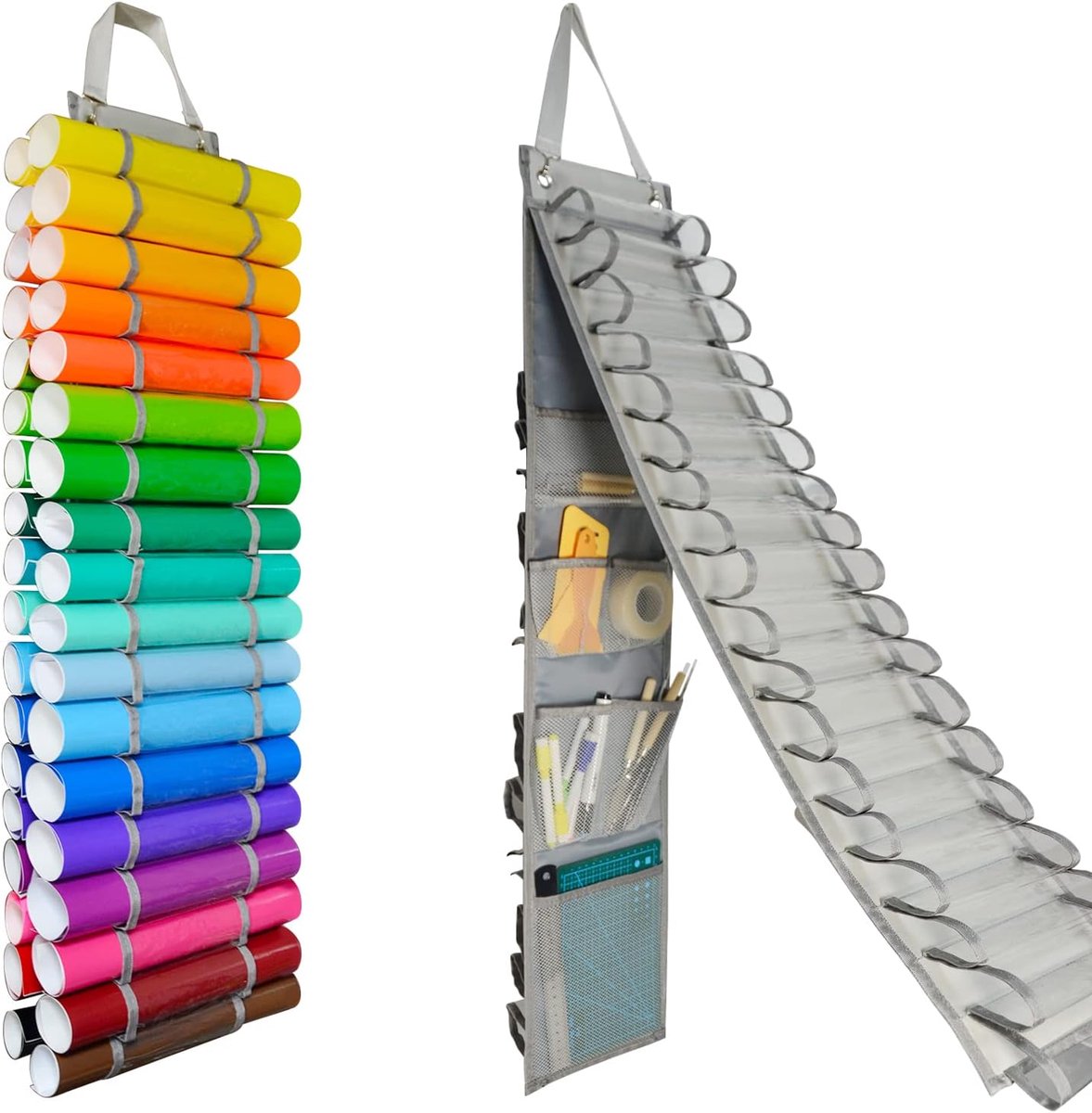 Vinyl Rolhouder - Opbergorganizer - Hobby Materialen - 36 Compartimenten - 95 cm Hoog - Grijs