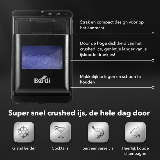 Bardi 1,8L Deluxe IJsblokjesmachine - Crushed ICE machine - Nugget IJsblokjesmachine - LED Verlichting - 20Kg/24 uur. inclusief Thermosbeker - ZWART van Merkloos — afbeelding 3