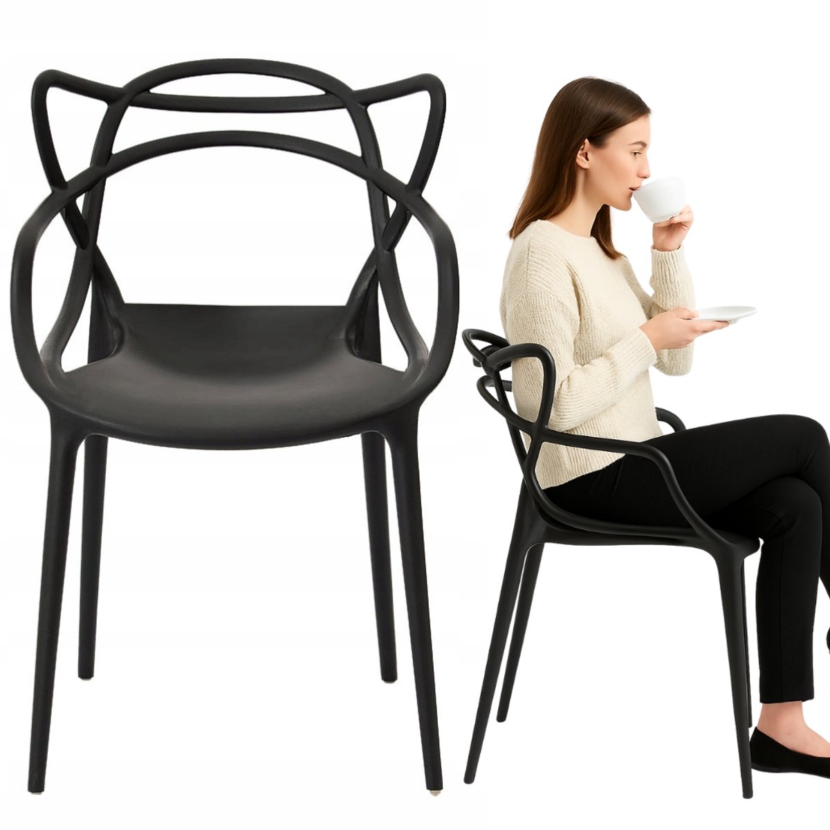 Bankietowo Split Serie - Azuur Zwarte Stoel - Moderne Scandinavische Stijl - Kunststof Constructie - Ergonomisch Ontwerp
