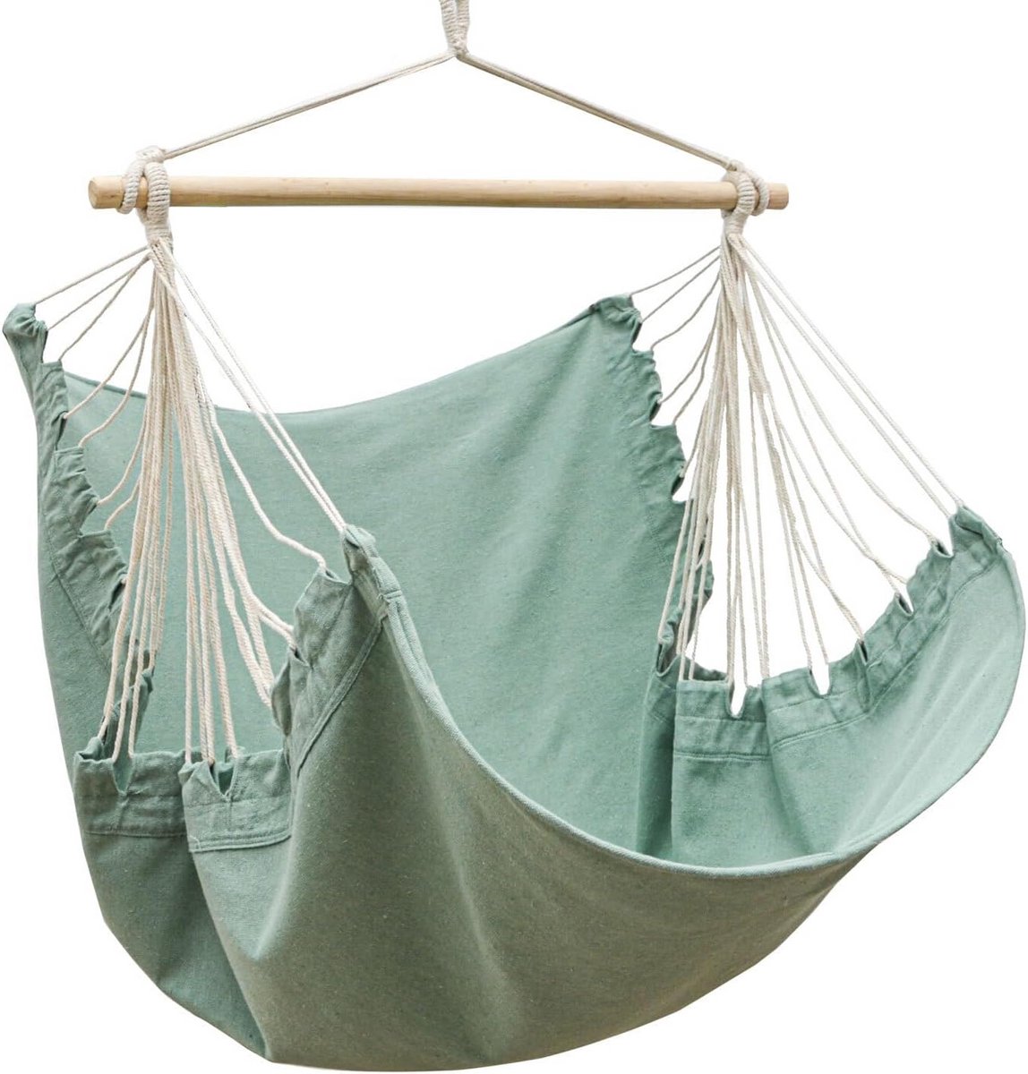 XL Hangstoel 155x125 cm - Comfortabele Katoenen Hangmatstoel voor Binnen & Buiten, 100 kg, Houten Spreidstok
