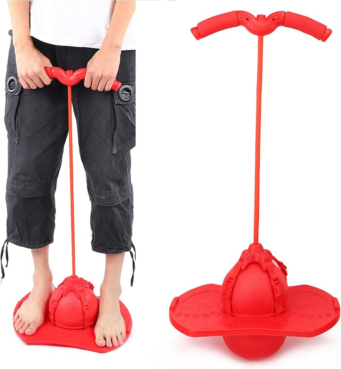 Pogo Stick Bouncer voor Kinderen en Volwassenen - Niet-slip PVC Bal Board - Sponzen Leuning - Rood/Blauw