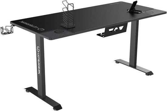 Gamingtafel met groot werkblad, XXL muismat, telefoonhouder en bekerhouder - Stalen constructie, 130 kg laadvermogen - Zwart, 152,5x70 cm — afbeelding 5