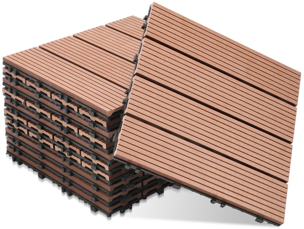 22 Stuks Terrastegels Houtlook 30x30 cm WPC Vlondertegels Balkon en Tuin Vochtdoorlatend Antraciet