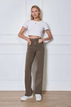 Broek, spijkerbroek, straight fit, rechte pijpen, hoge taille, high waist, stretch, taupe, dames S