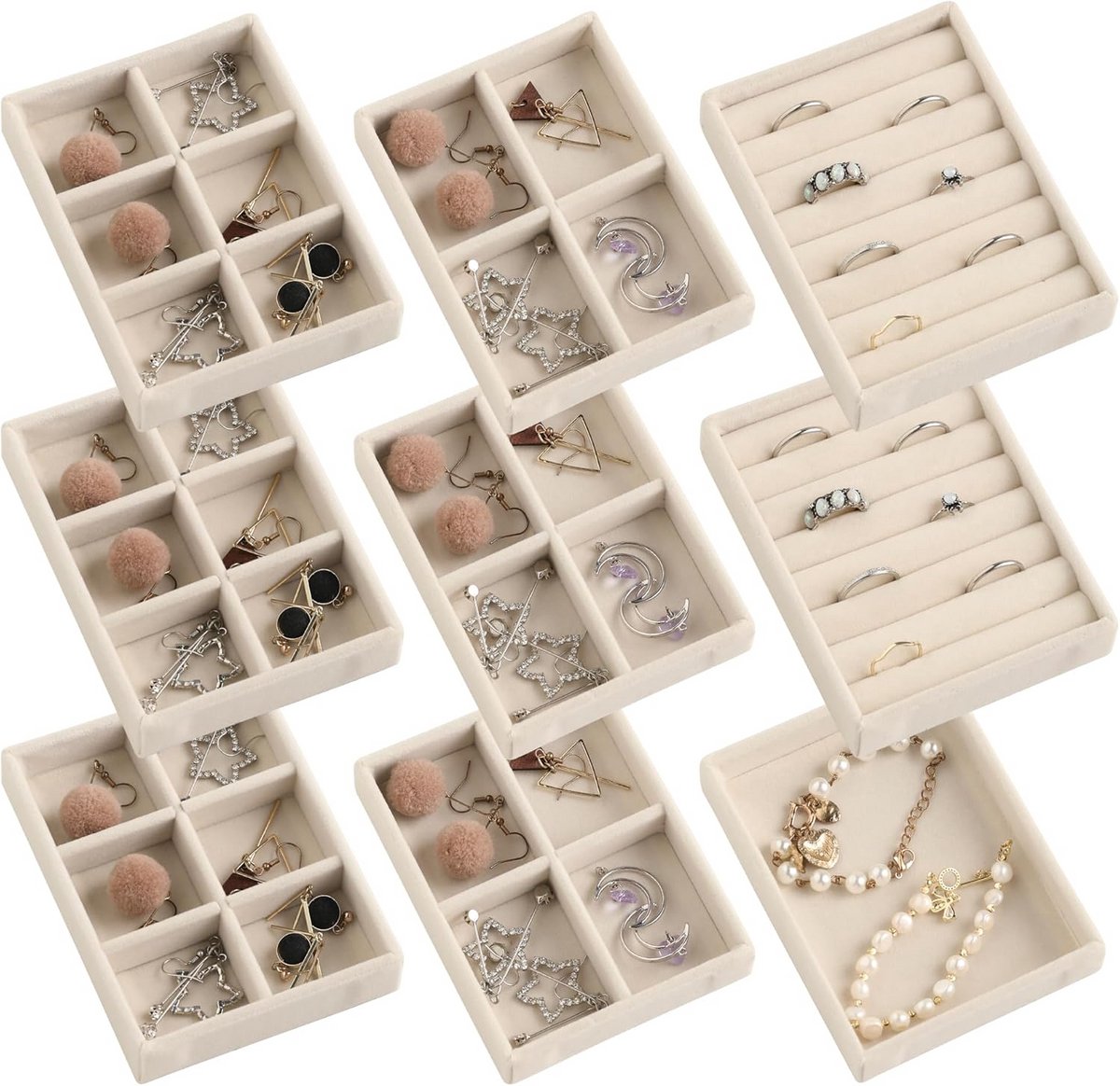 Stapelbare Fluvelen Sieradenschaal Set - Mini Organizer voor Ringen, Oorbellen en Sieraden
