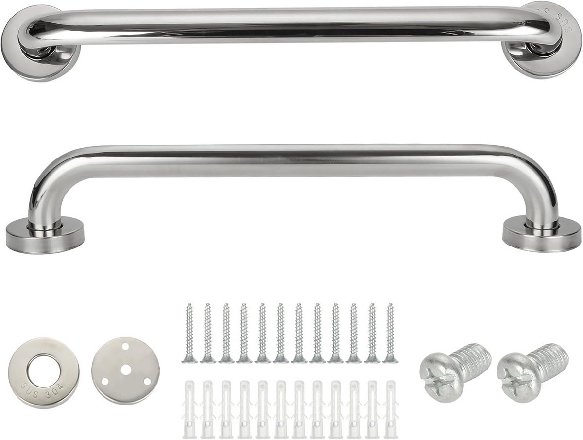 Set van 2 Stevige Douchehandgrepen 40 cm - RVS Veiligheidsbeugel voor Badkamer en Toilet