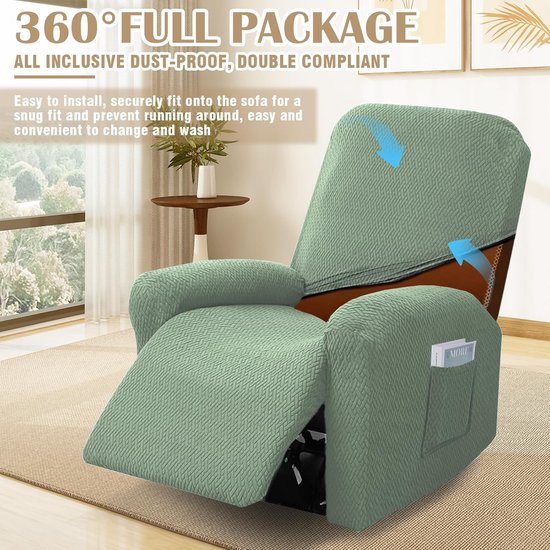 Rekbare Relaxfauteuil Hoes 4-Delig - Stoelovertrek met Zijvakken - Anti-Slip Stof Beschermhoes — afbeelding 4