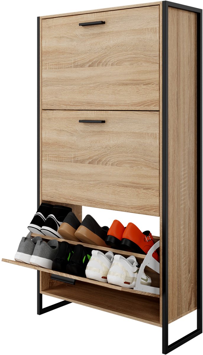 CASABEL schoenenkast van MDF en ijzer, schoenenkast voor de hal met ruimte voor 18 paar schoenen, afmetingen: 23,5 x 63 x 119 cm
