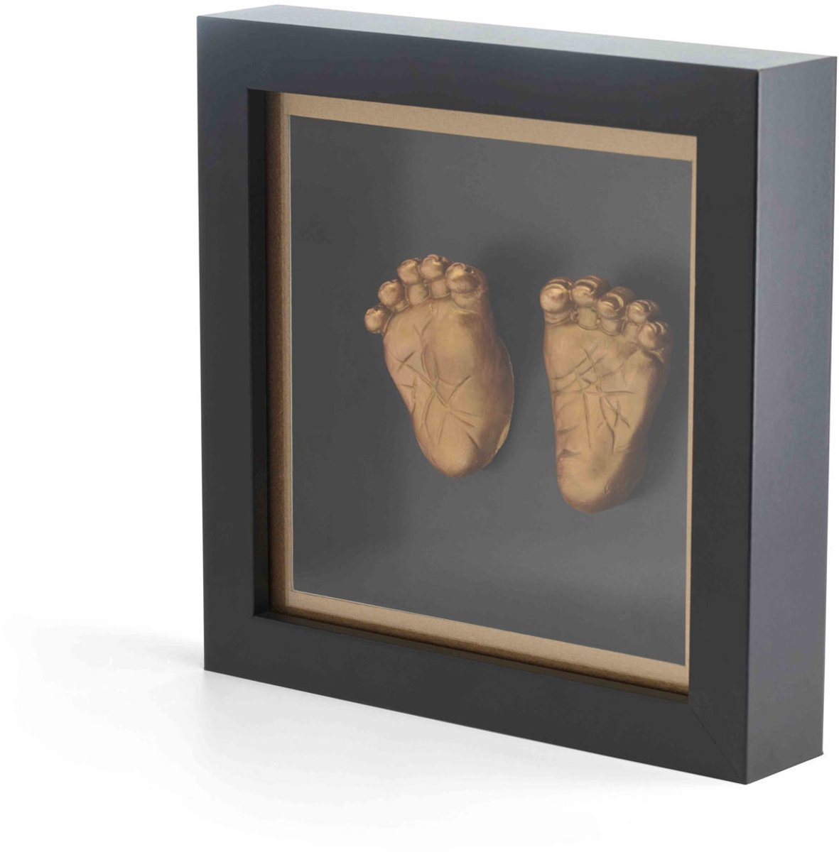 Happy Hands - Baby 3D Hand- & Voetafdruk Lijst – Zwarte Houten Frame met Plexiglas – Inclusief Alginaat, Gips & Bronsverf – Huidvriendelijk, Makkelijke DIY Herinnering – Luxe Kraamcadeau (20x20x4 cm)