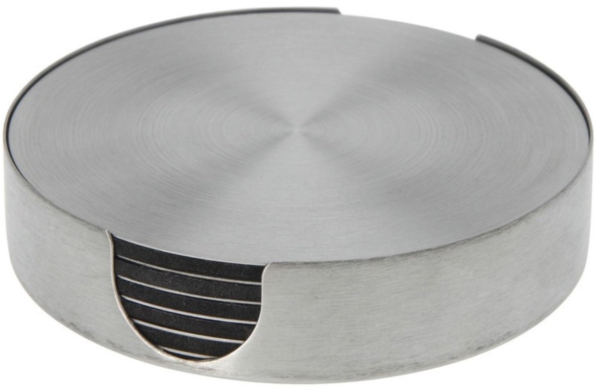 Bellatio Design Onderzetters - 6x - zilver - rvs - 10 cm - rond - schuimlaag