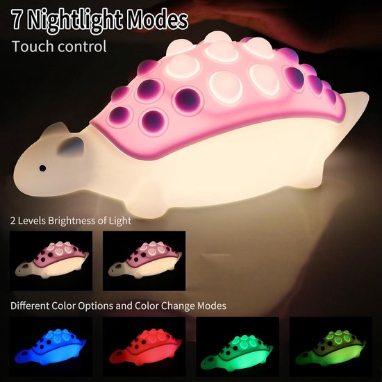 Dino Nachtlampje voor Kinderen - Silicone Pop Bubble Lamp met 7 Nachtlicht Modus - Oplaadbare Touch Lamp voor Babykamers van Dino. — afbeelding 4