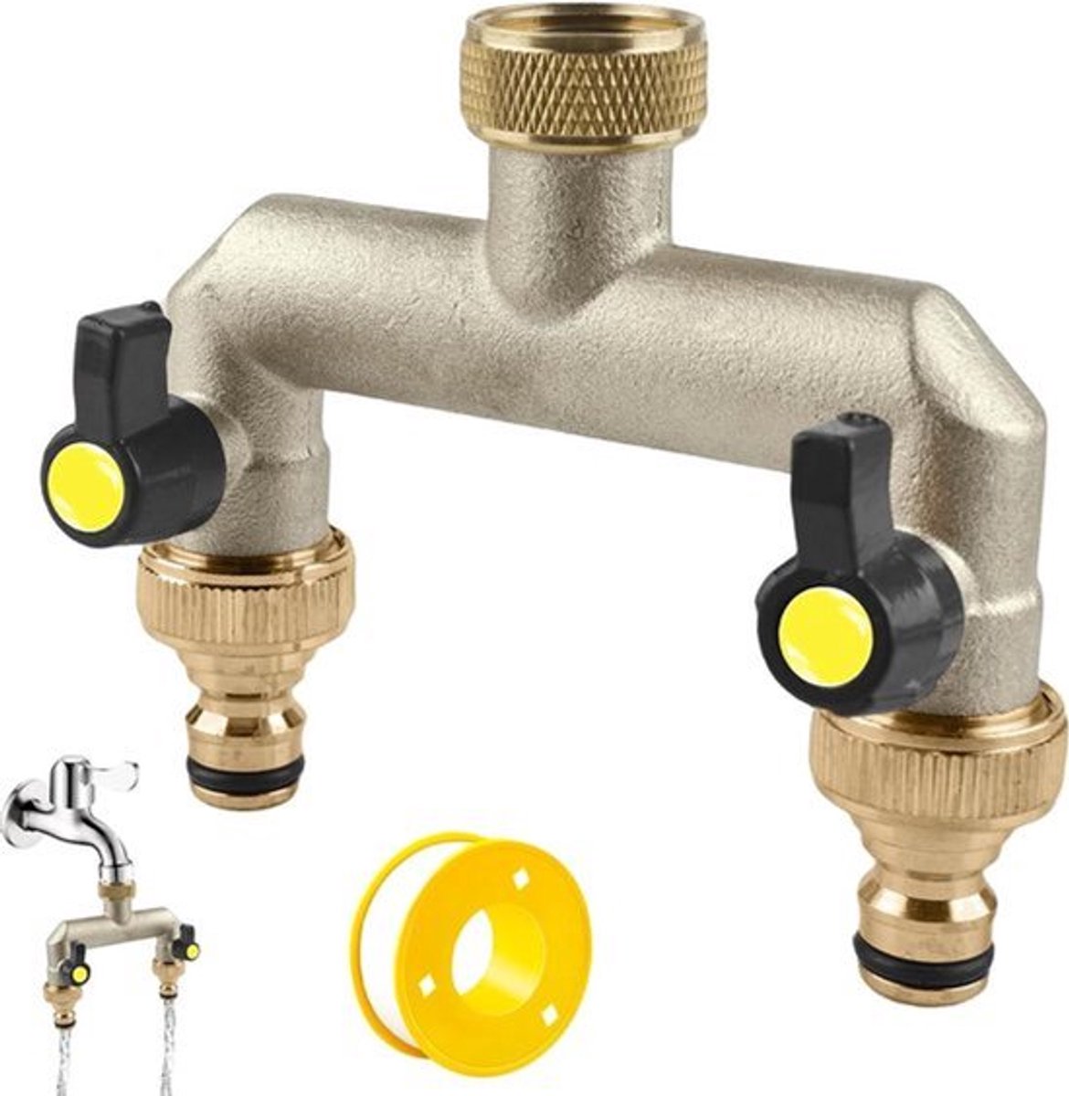 KARZO - 2-Weg Waterverdeler 3/4 Inch Messing met Kogelkranen voor 2 Apparaten/Tuinslangen