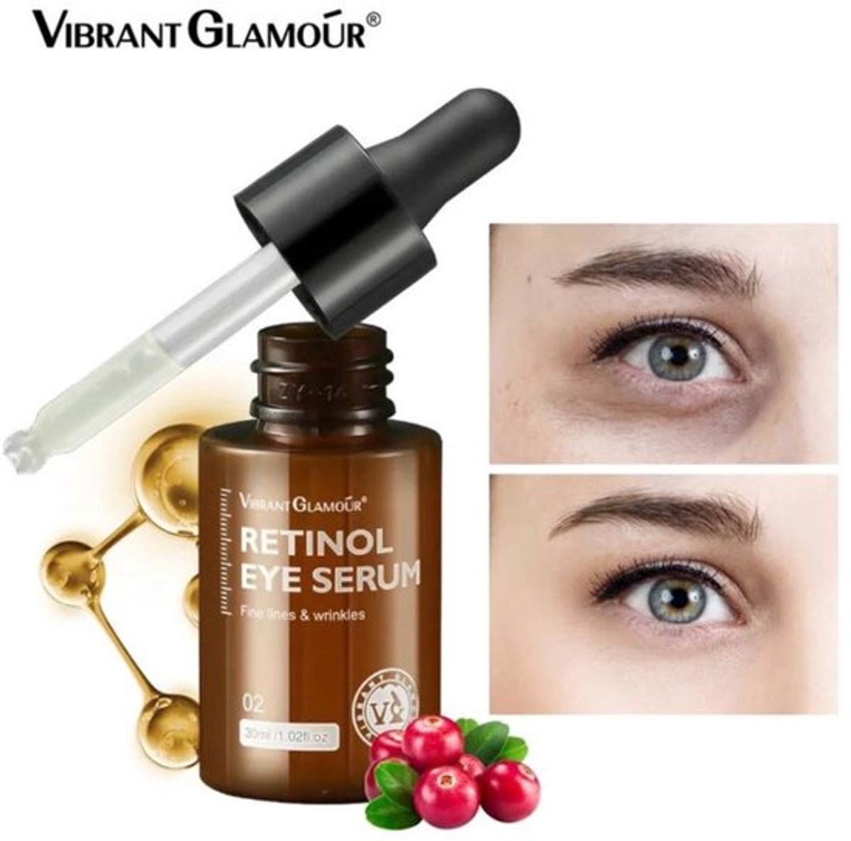 VIBRANT GLAMOUR Retinol Oogserum – Oogserum tegen Wallen, Donkere Kringen en Rimpels – Anti-Aging Oogverzorging met Vitamine A – Retinol Serum Ogen