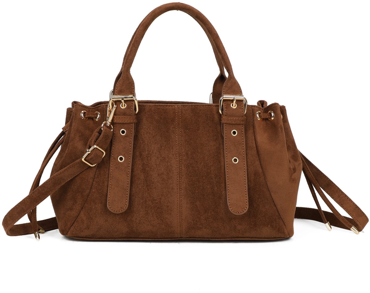 Gallantry® Dames Handtas – Suède Schoudertas met Afneembare Band – Ruime Tas met Binnenvakken – Bruin