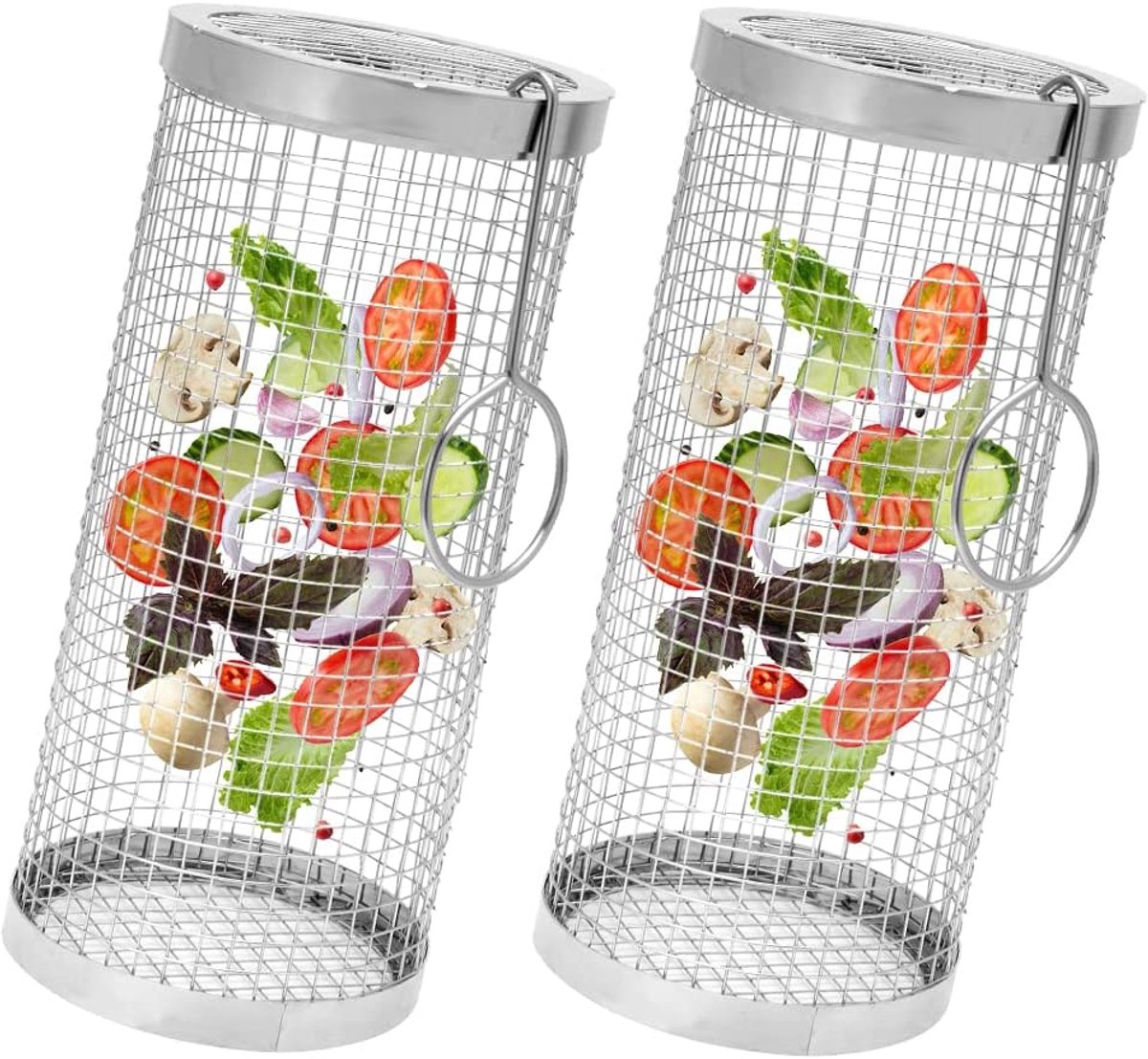 Grillmand Set - Cilindrische Manden - BBQ Grillen - Roestvrij Staal - 20 cm