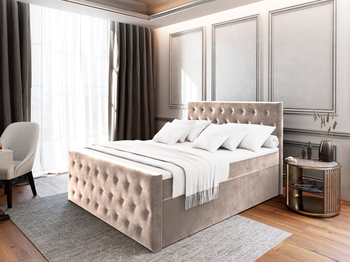 Boxspring FONDI 160x200 cm met matras en topper, bedkasten - Beige thumbnail 6