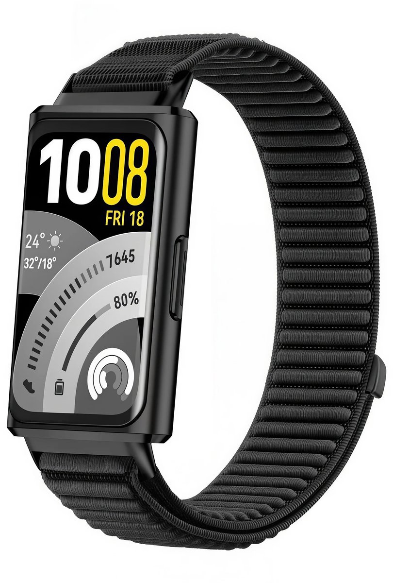 Strap-it Nylon 'Wave' bandje geschikt voor Huawei Band 11 / Huawei Band 11 Pro (Zwart)