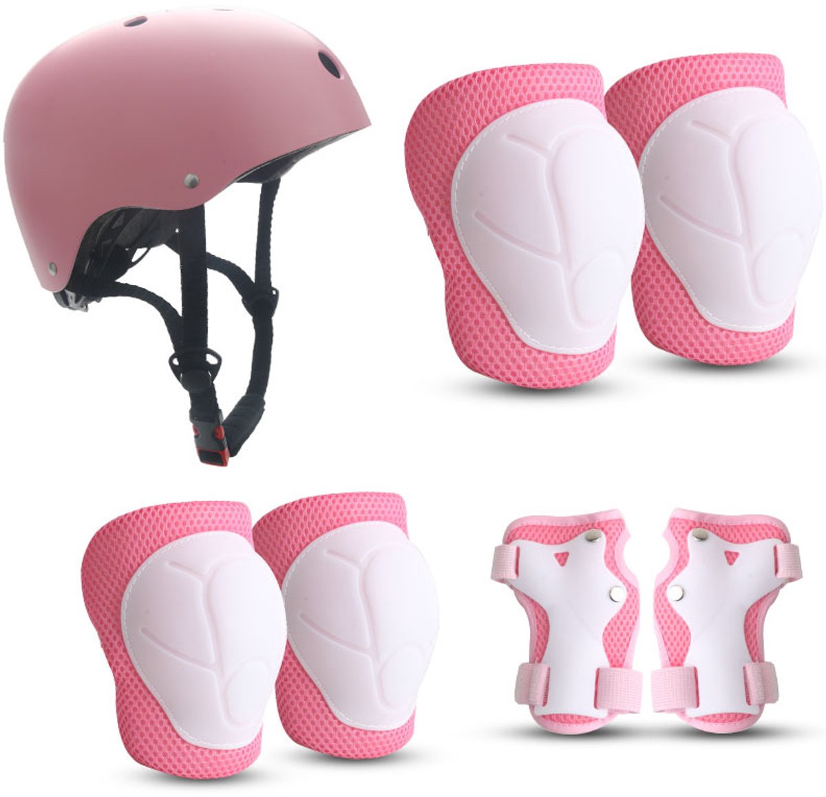 Kinderkniebeschermers set voor kinderen van 2-7 jaar met helm, knie- en elleboogbeschermers, beschermende uitrusting voor rolschaatsen, skateboarden en fietsen- roze