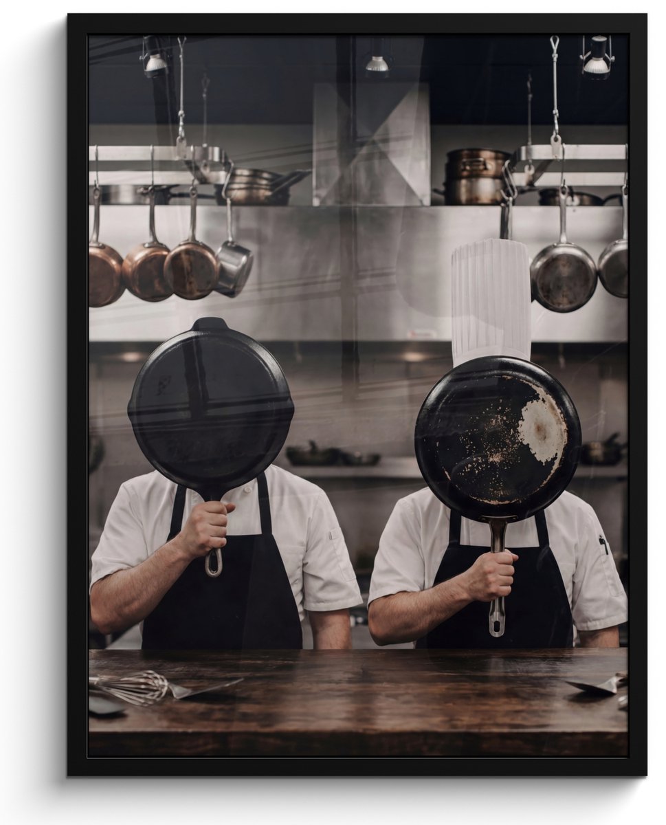 Poster in lijst - Fotolijst 50x70 cm - Posters - Koks - Koekenpannen - Keuken - Posterlijs