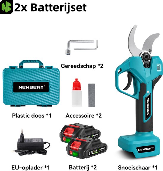 NewBeny Elektrische Snoeischaar - 50mm Snijdiameter - Accu Snoeischaar - met 2 Accu’s - Borstelloze Takkenschaar - Voor Boomgaard, Tuin, Boerderij, Park, Tuinieren van Merkloos	 — afbeelding 2