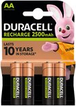 Verpakking met 2 Duracell oplaadbare AA-batterijen (2500mAh) met de Duracell-bunny.