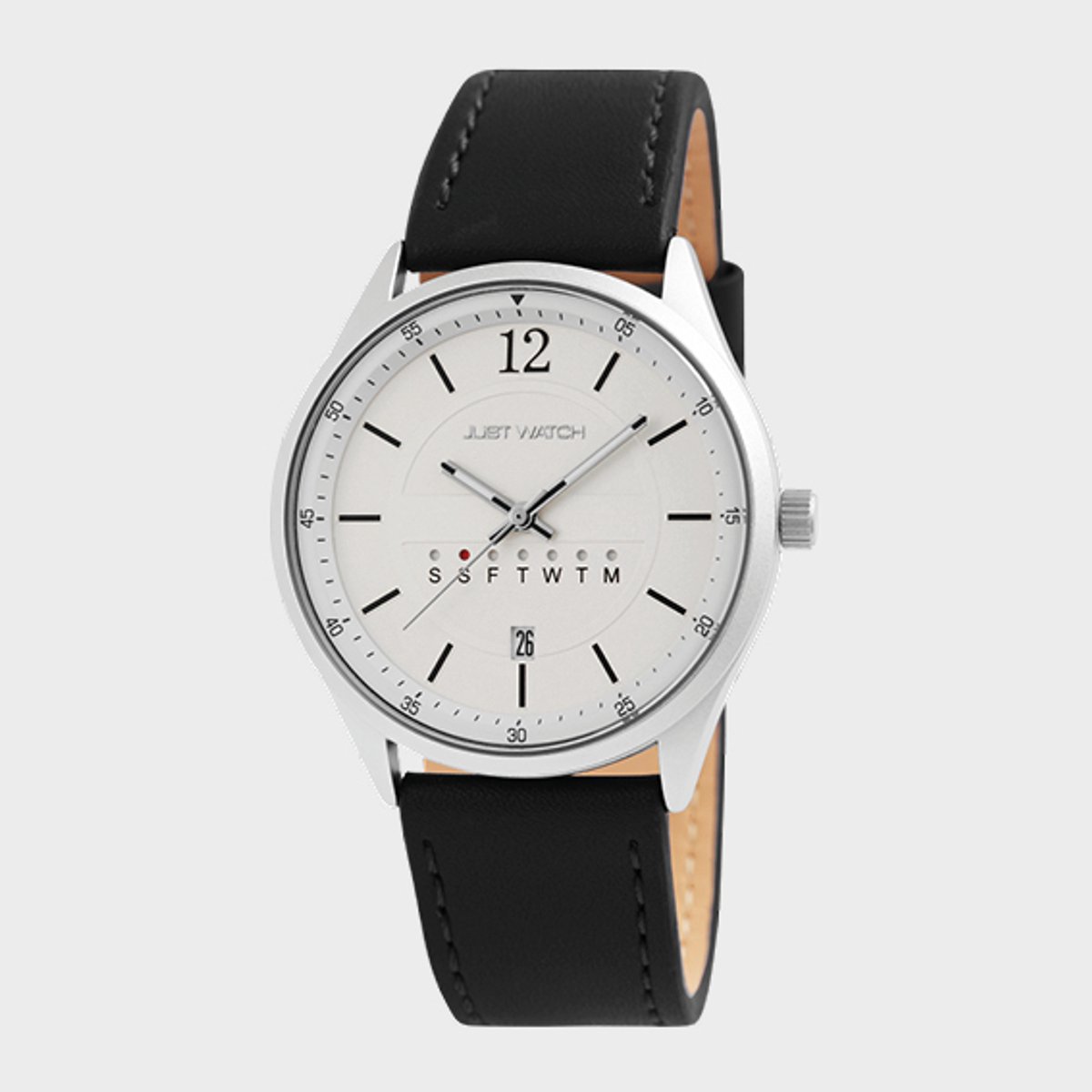 JUST WATCH Herenhorloge van echt leer Aram met echte leren band, weekdagweergave, mineraalglas