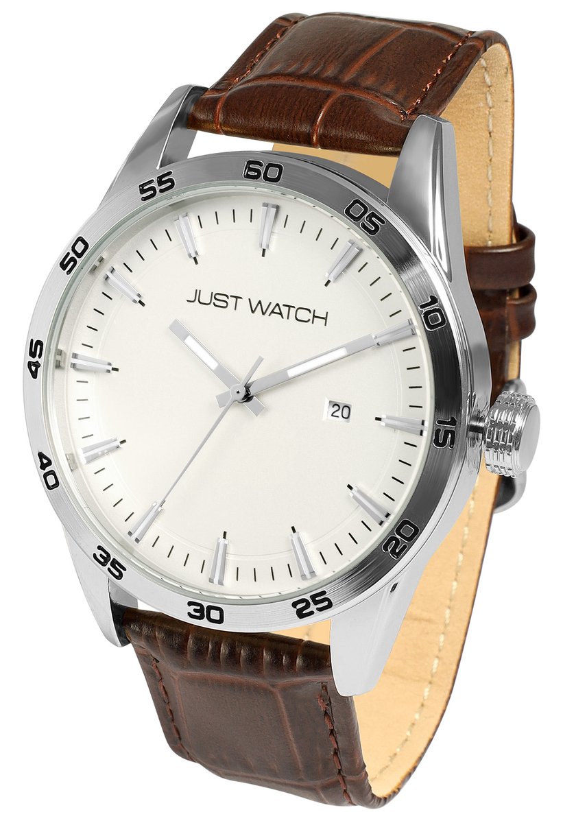 JUST WATCH Herenhorloge van echt leer JW20192 met echte leren band, datumweergave, 5ATM, eenvoudig en