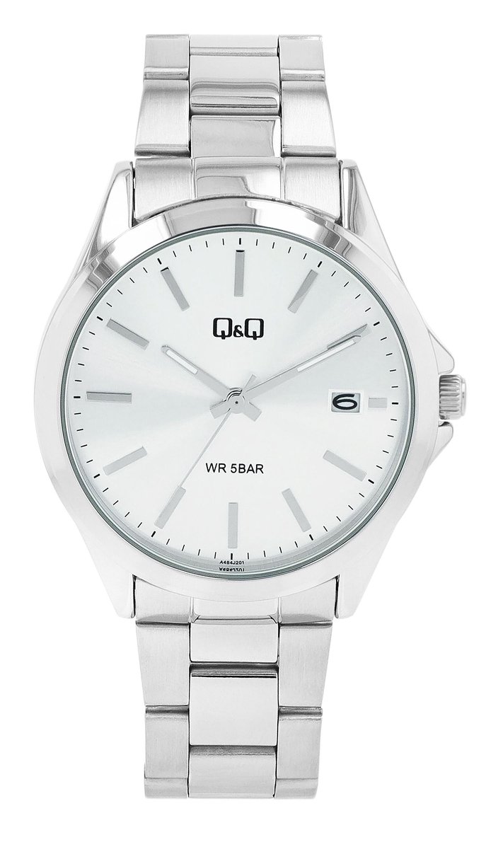 QQ A484J201Y - Horloge - Analoog - Mannen - Heren - stalen band - Rond - Metaal - Streepjes - Datumaanduiding - Zilverkleurig