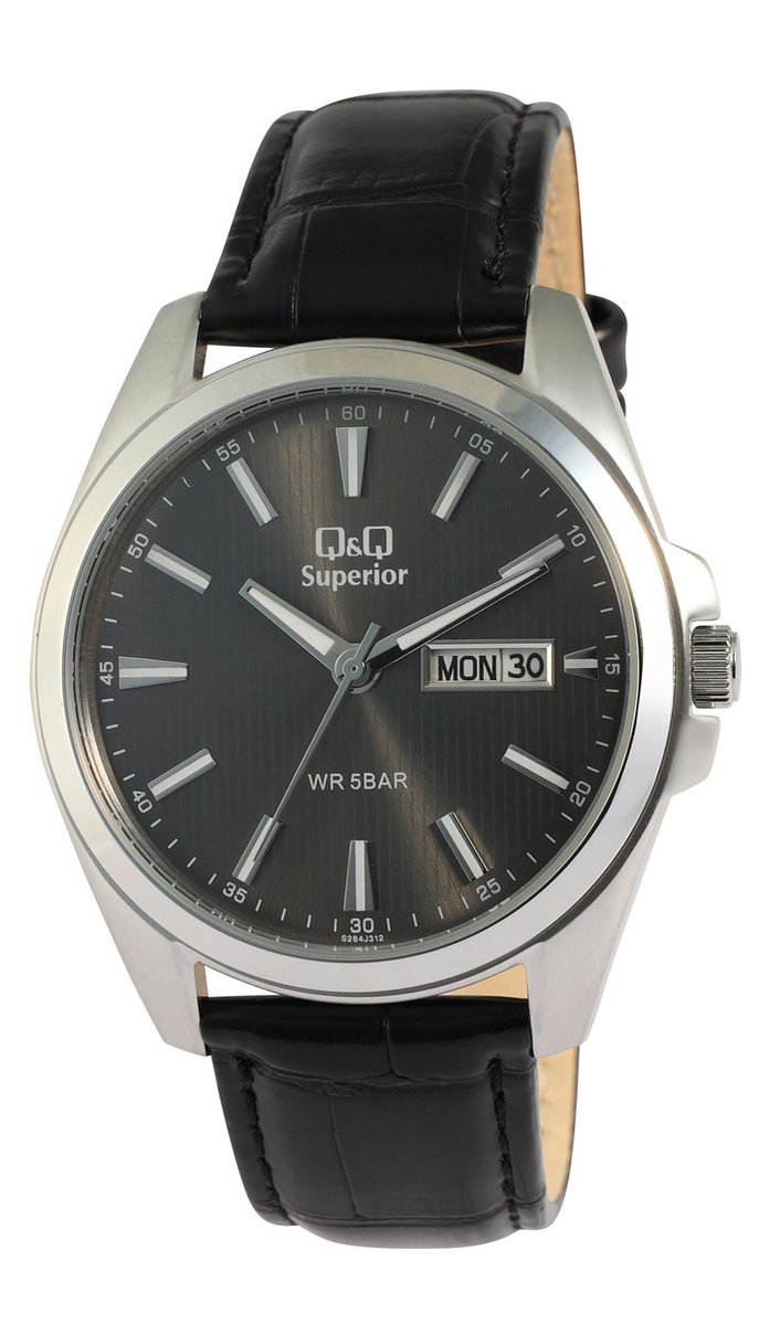 QQ Herenhorloge van echt leer S284J312Y QQ Superior herenhorloge met echte leren band, 5 ATM,